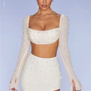 White ivory embellished crop top. Size 4